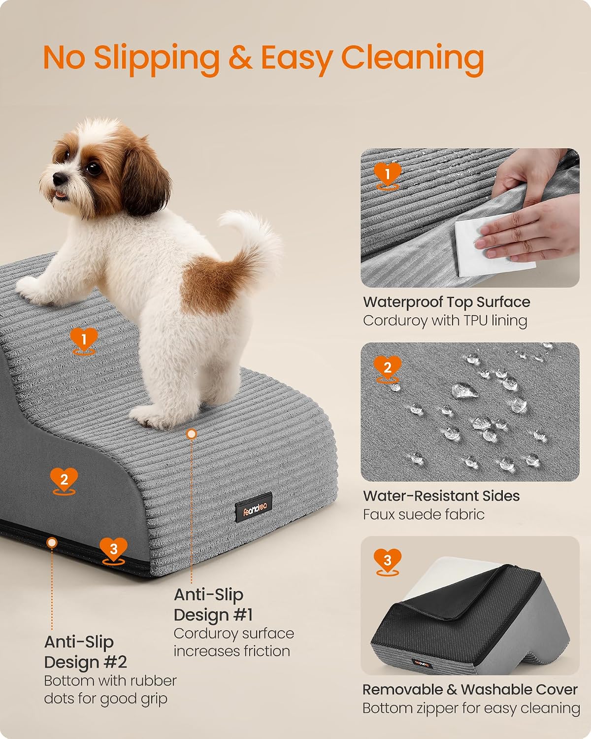 Haustiertreppe 2 Stufen Hundetreppe 40x40x30 cm Grau von Songmics