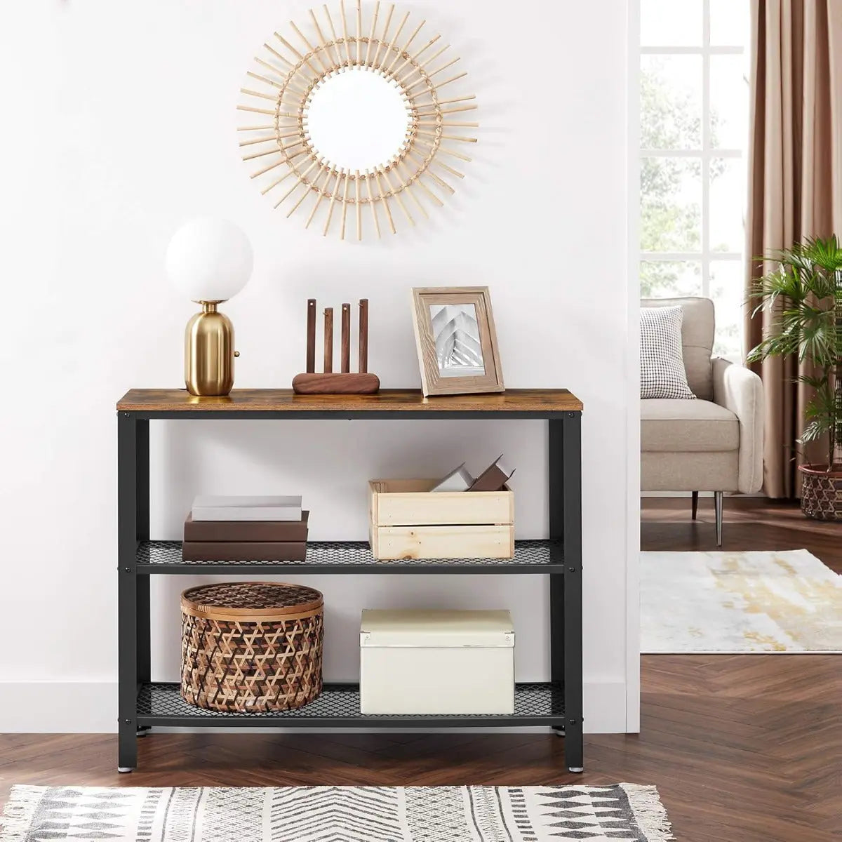 Konsolentisch Sideboard Stahlrahmen Industriestil Braun von Songmics