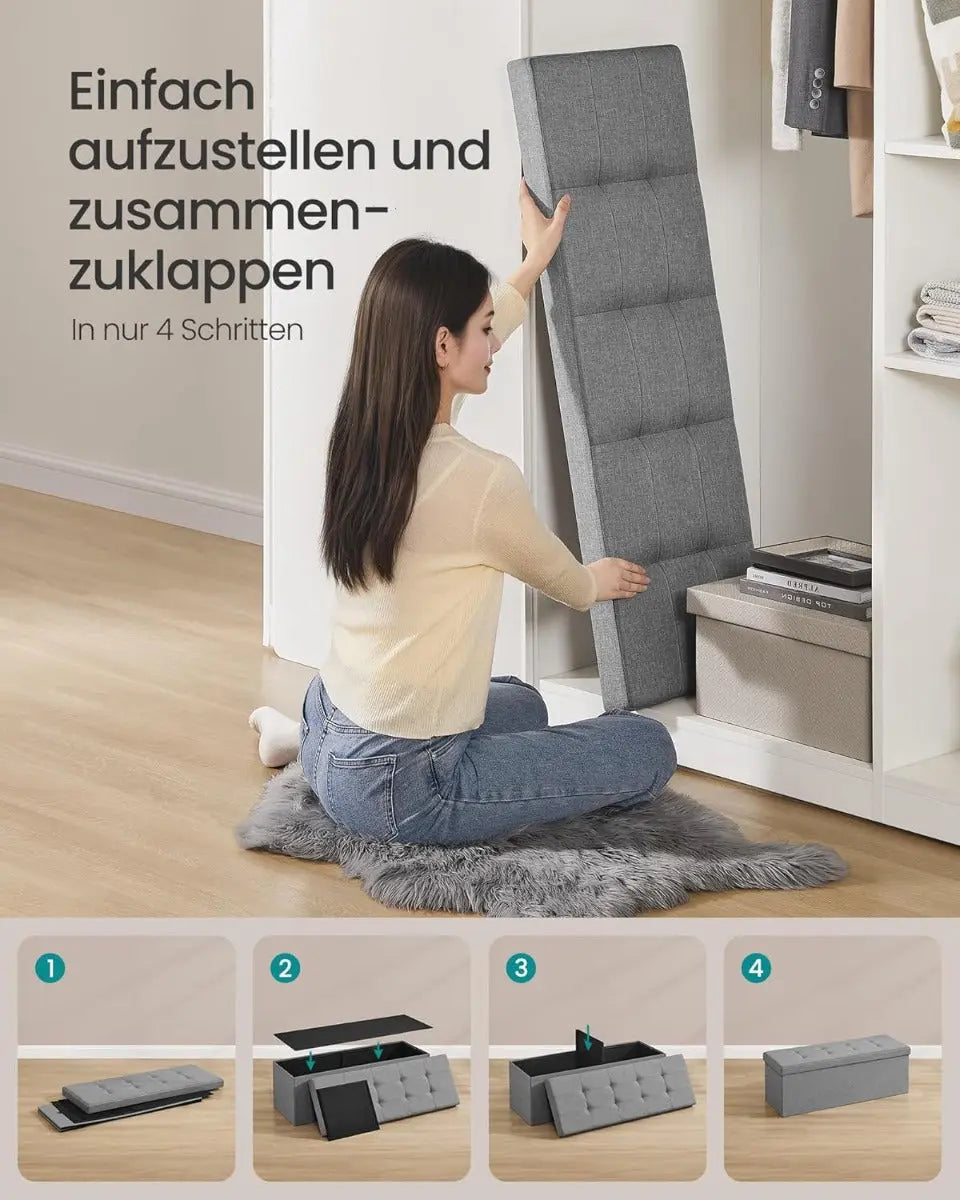 Sitzbank mit Stauraum 110cm Faltbar Leinenimitat Hellgrau von Songmics