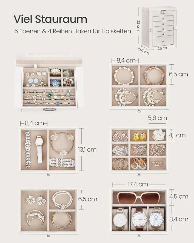 Schmuckkasten Schmuckschatulle mit 6 Ebenen von Songmics