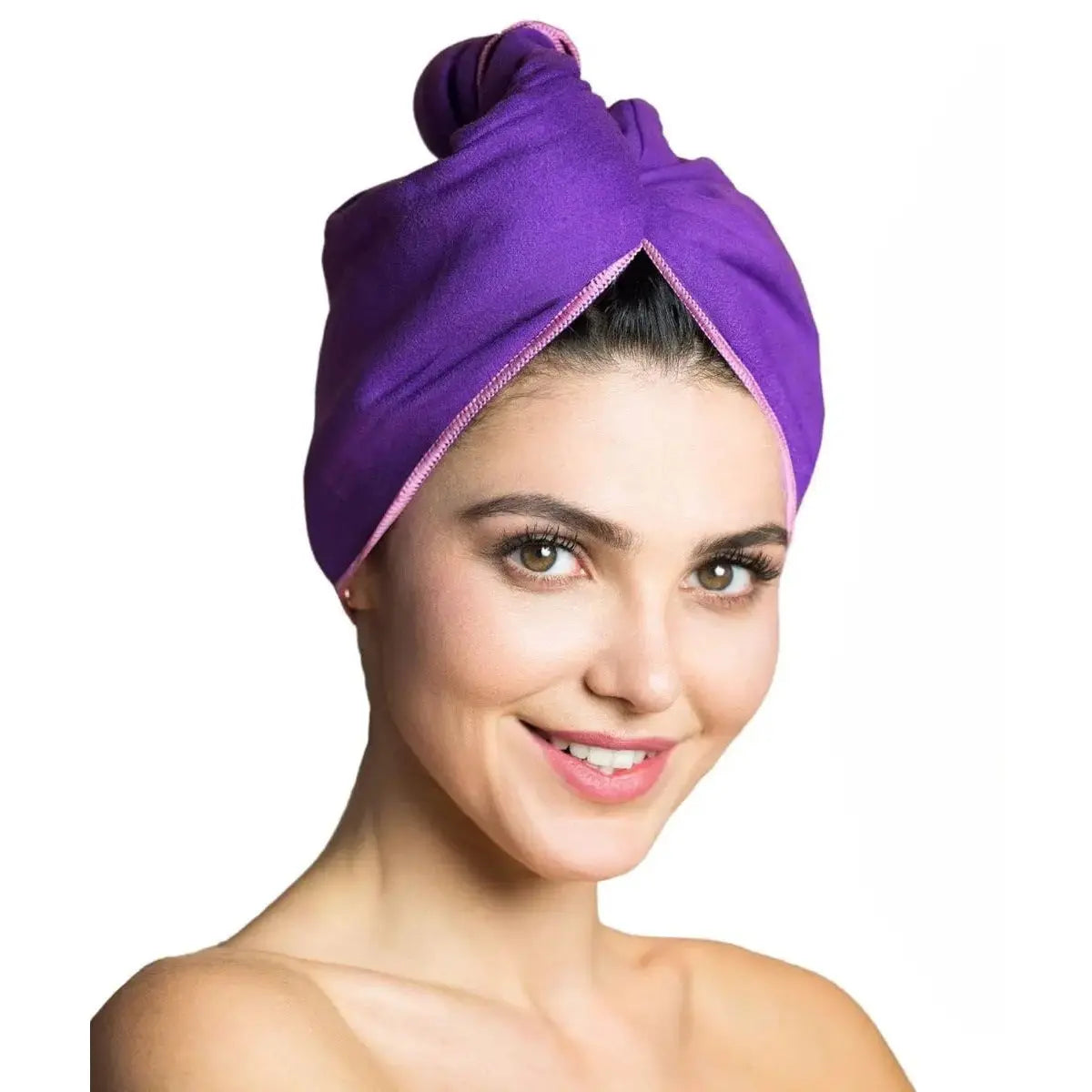 Haarturban Mikrofaser mit Knopf schnelltrocknend Violett von guteszeug.ch