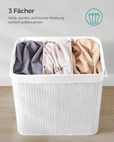 Wäschekorb Wäschebox Bambus 3 Fächer faltbar mit Griffen von Songmics