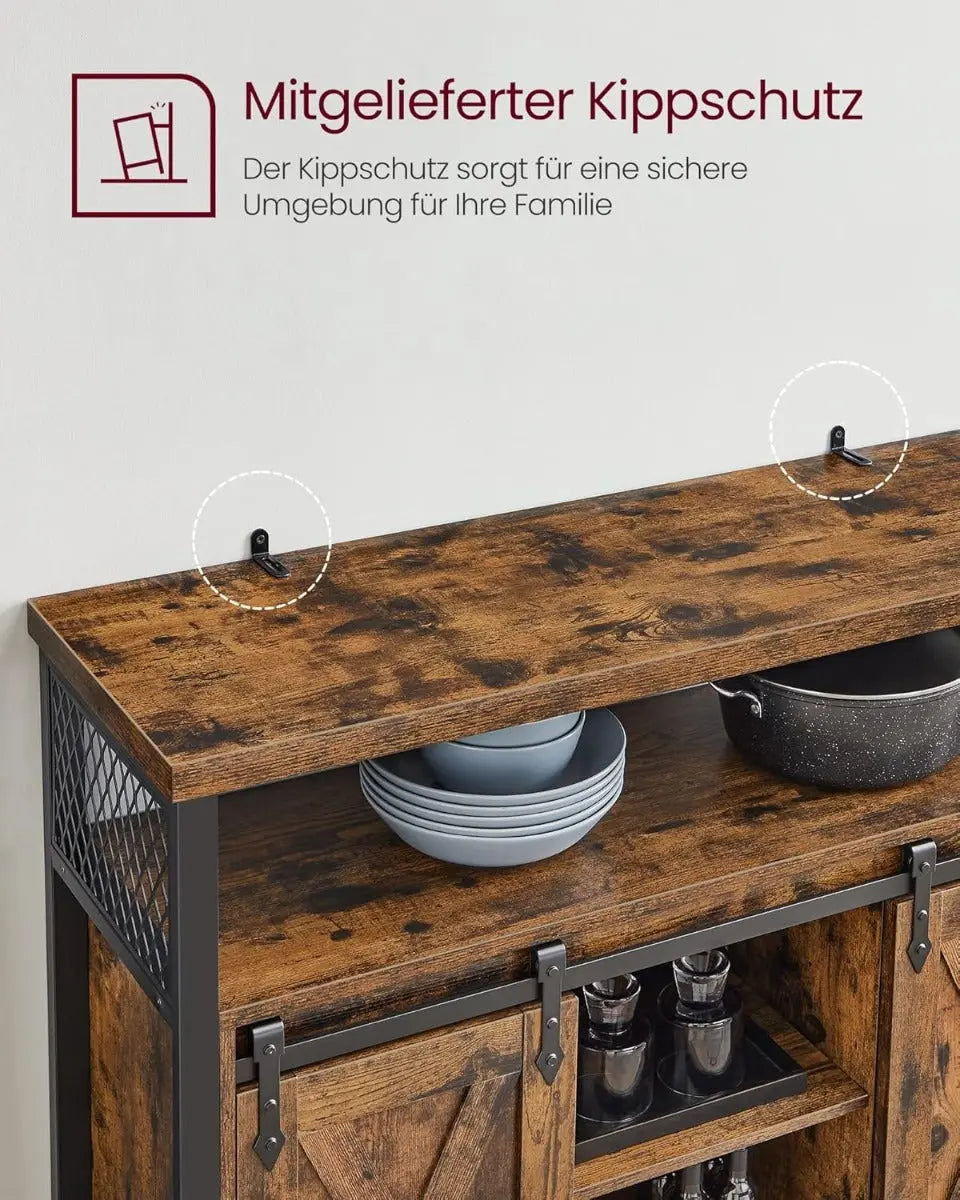 Sideboard Landhausstil Schiebetüren Verstellbare Ablagen Vintagebraun von Songmics