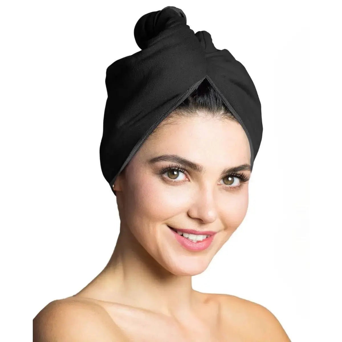 Haarturban Mikrofaser mit Knopf schnelltrocknend Schwarz von guteszeug.ch