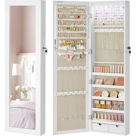 Schmuckschrank Wandmontage Spiegel Weiss Holz von Songmics