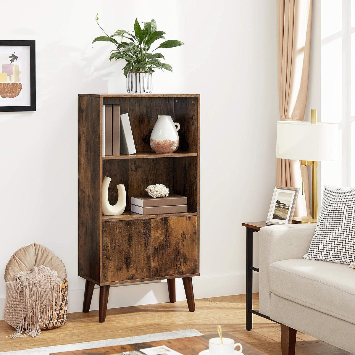 Bücherregal mit Schrank 60x30x120 cm Rustikal Braun von Songmics