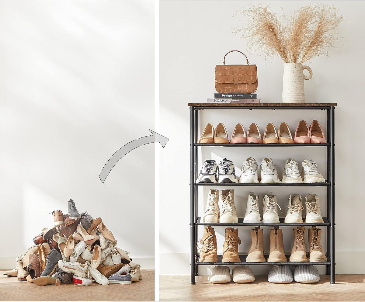 Schuhregal 4 Ablagen 75x30x91 cm Industrial Braun von Songmics