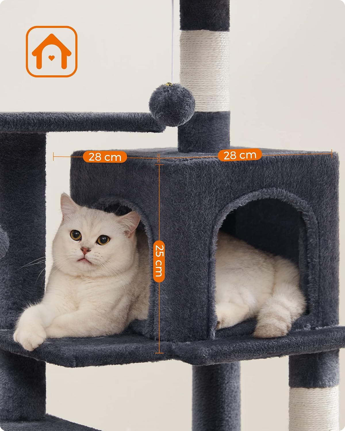 Kratzbaum 112 cm Katzenbaum Rauchgrau für 4 Katzen von Songmics