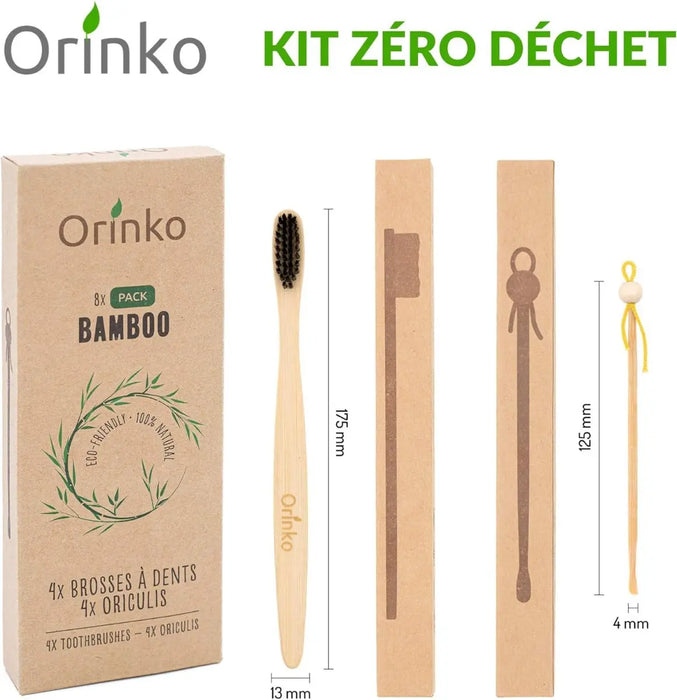 Zero Waste Set 4 japanische Ohrenreiniger 4 Bambus Zahnbürsten von Orinko