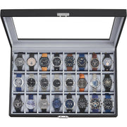 Uhrenbox 24 Fächer Uhrenkoffer mit Glasdeckel Schwarz von Songmics