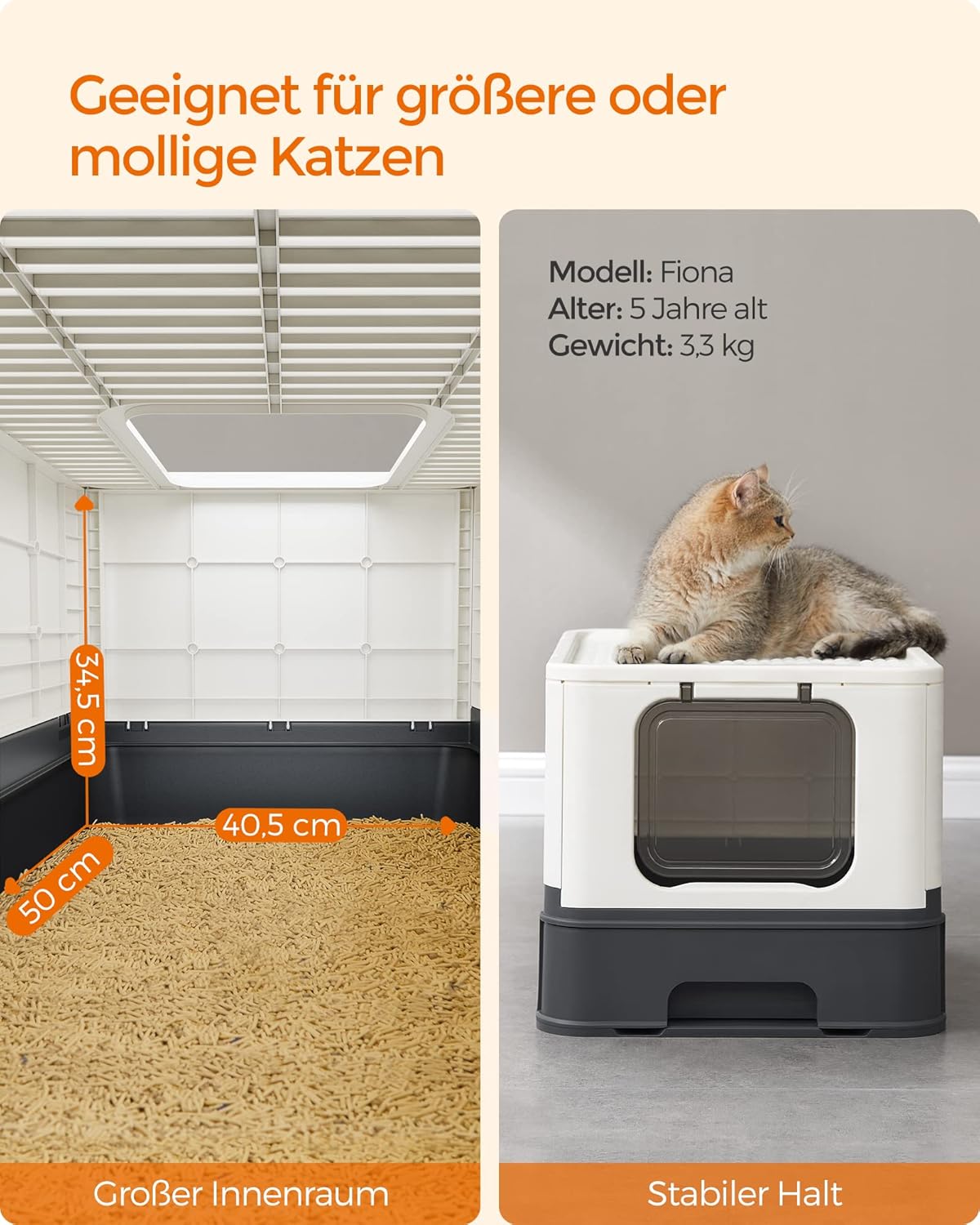 Katzentoilette mit Deckel Schaufel Bürste bis 15 kg beige von Songmics