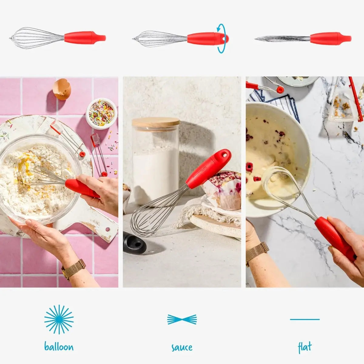 Mini Flisk Schneebesen mit Faltfunktion Rot von Dreamfarm