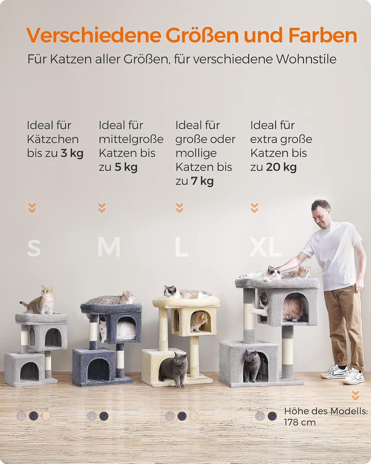 Kratzbaum 101 cm Katzenbaum mit Kippschutz Taubengrau von Songmics