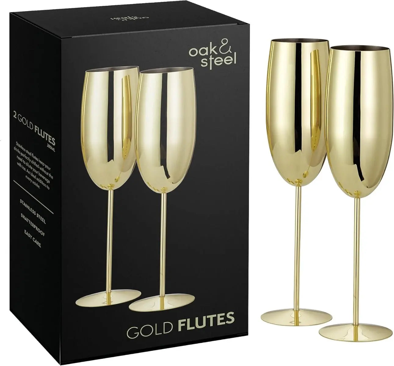 Edelstahl Sektgläser Flute Gold 2er-Set von Oak & Steel