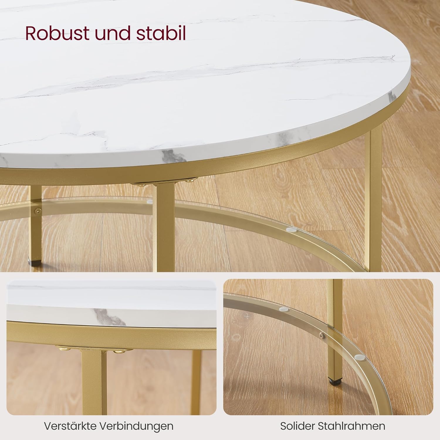 Couchtisch Glasplatte Marmor Optik Wohnzimmer Stauraum Gold von Songmics