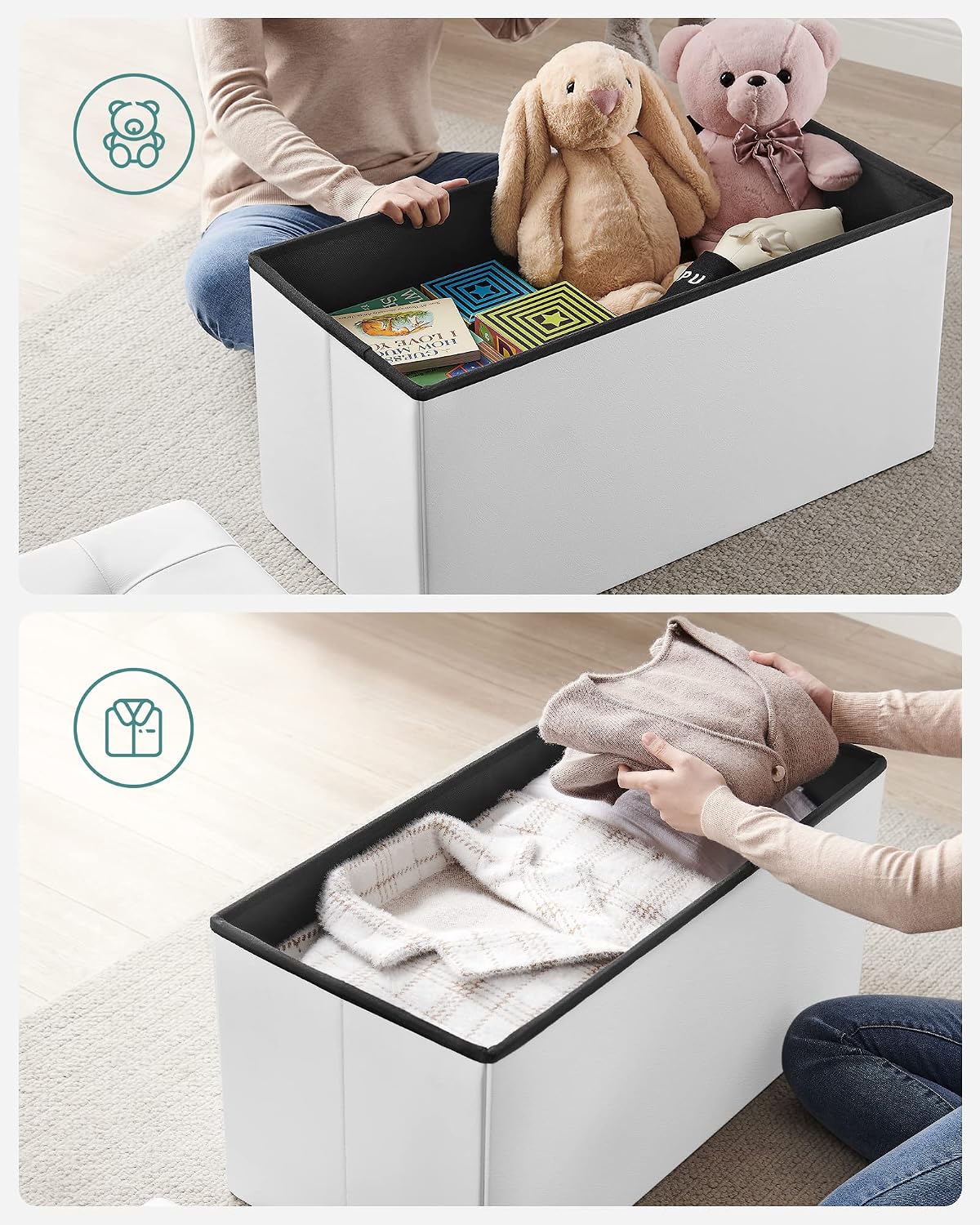 Aufbewahrungsbank Sitzbank klappbar 76x38x38 cm Wolkenweiss von Songmics