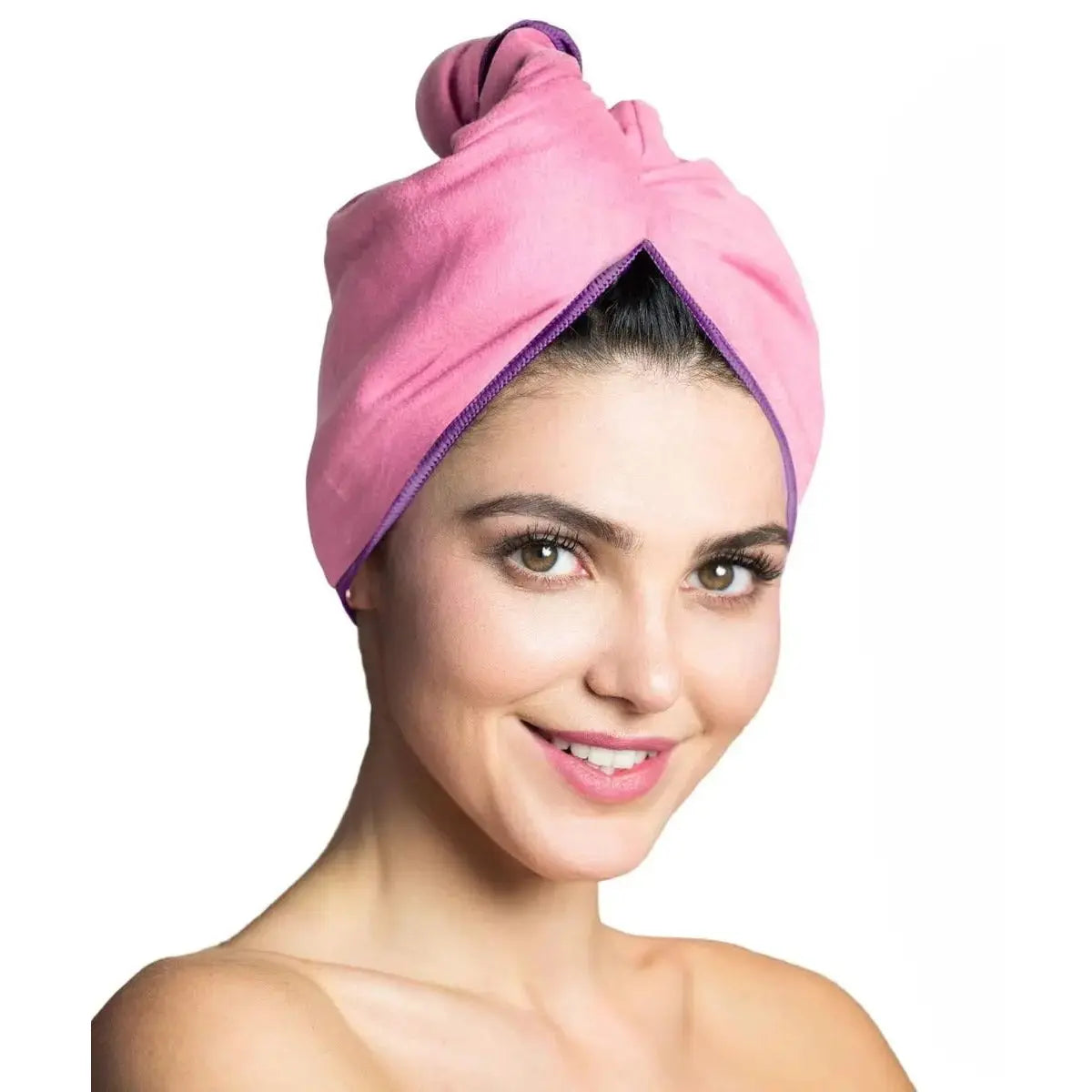 Haarturban Mikrofaser mit Knopf schnelltrocknend Rosa von guteszeug.ch