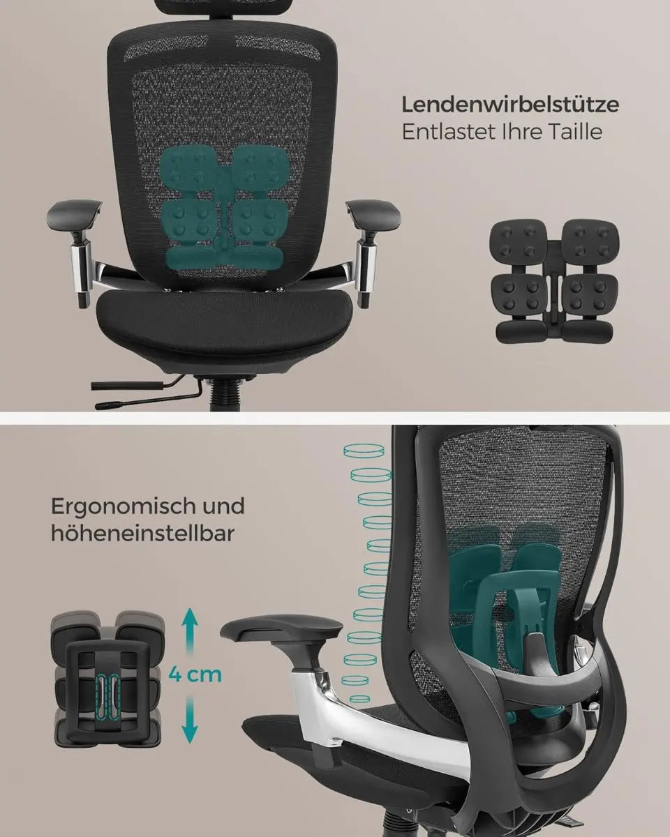 Bürostuhl Ergonomisch Verstellbar Belastbar Tintenschwarz von Songmics