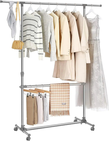 Kleiderständer Höhenverstellbar Edelstahl Rollen Silber von Songmics