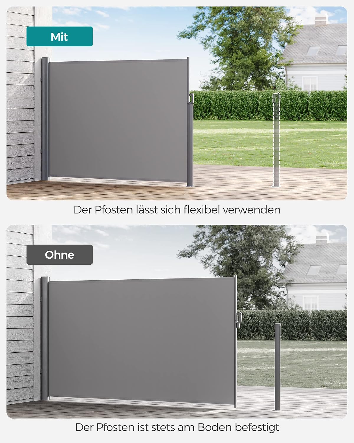 Bodenhalterung Seitenmarkise Markisenpfosten Grau von Songmics