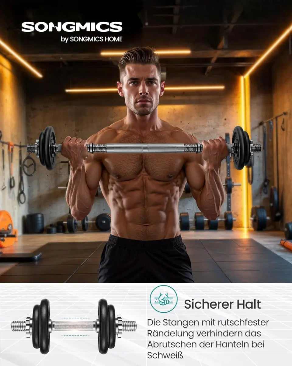 Hantelset 20kg verstellbar Schwarz Gusseisen von Songmics