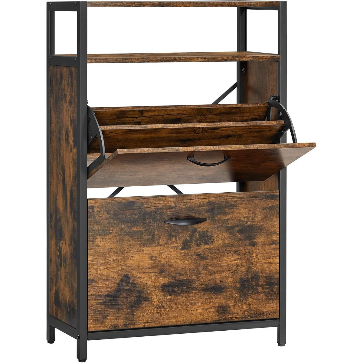 Schuhschrank 2 Klappen 60x30x95 cm Industrial Braun von Songmics