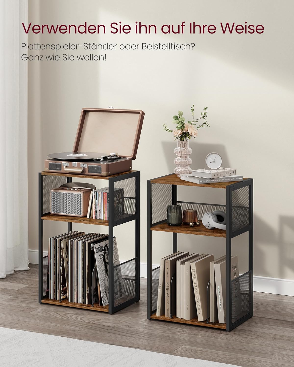 Plattenspieler Ständer 3 Etagen Beistelltisch Vintagebraun von Songmics