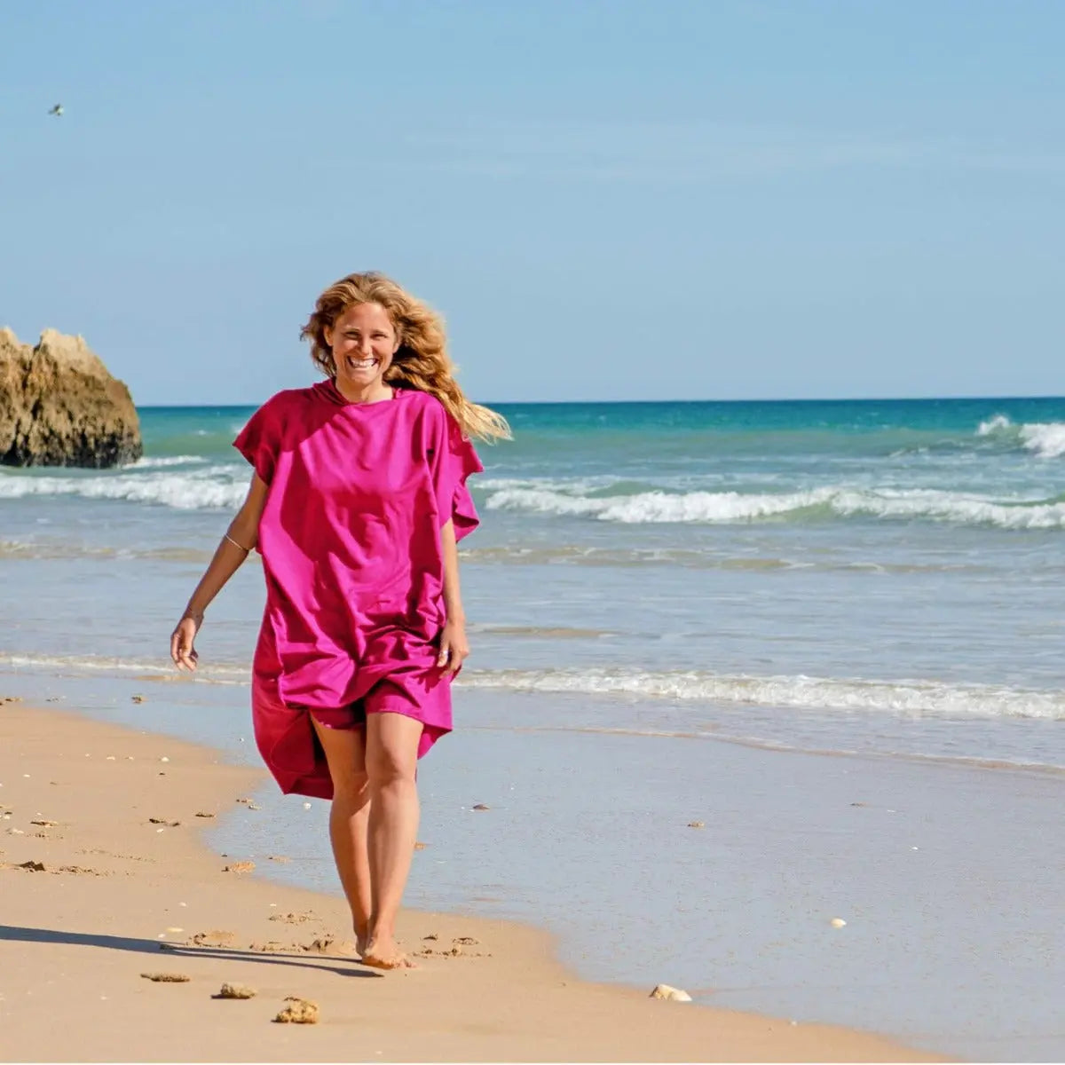Badeponcho Mikrofaser Unisex schnelltrocknend mit Kapuze M Pink von guteszeug.ch
