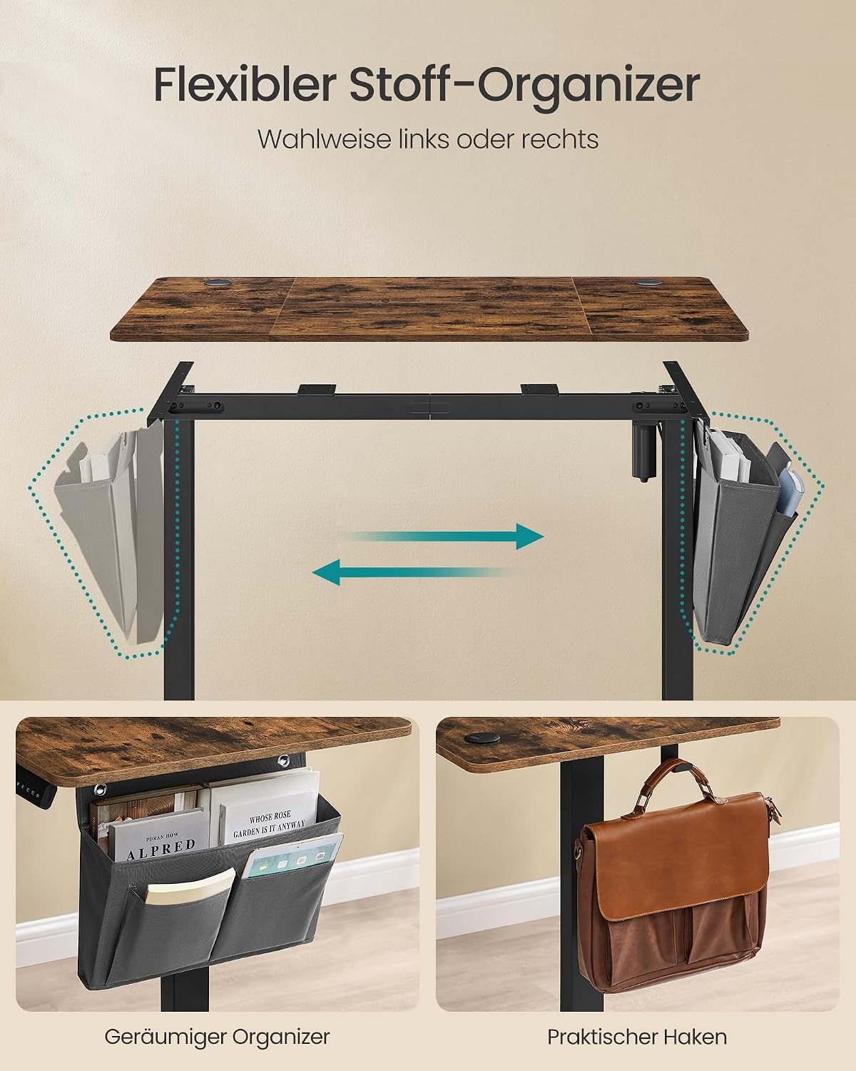 Schreibtisch elektrisch höhenverstellbar 120x60 cm Braun von guteszeug.ch