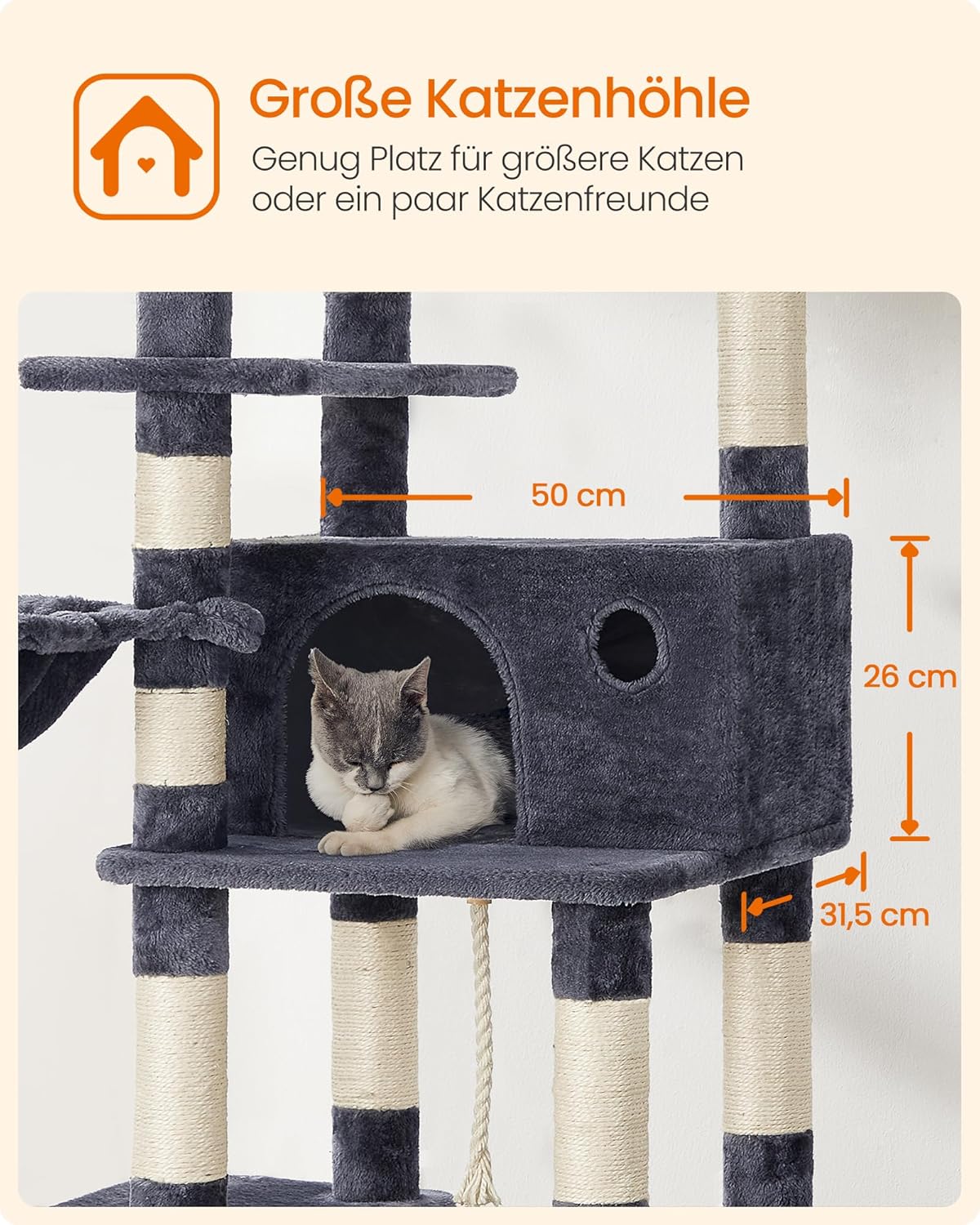 Kratzbaum XXL 164 cm Katzenbaum Rauchgrau von Songmics