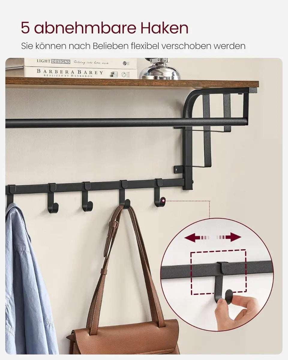 Wandgarderobe mit Aufbewahrungsregal 80cm rustikal Braun von Songmics
