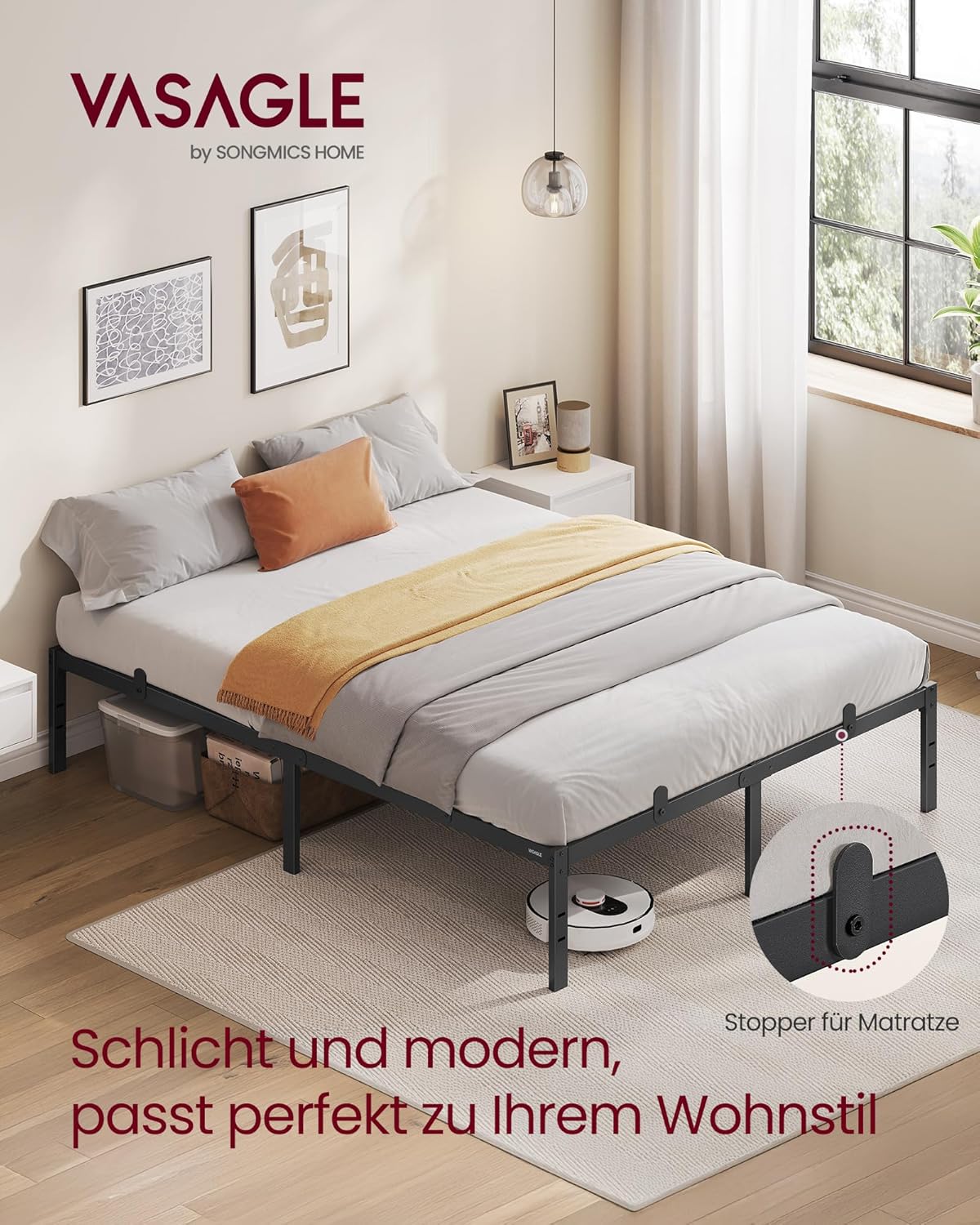 Metallbettgestell 140x200 cm Doppelbett Schwarz Stauraum von Songmics