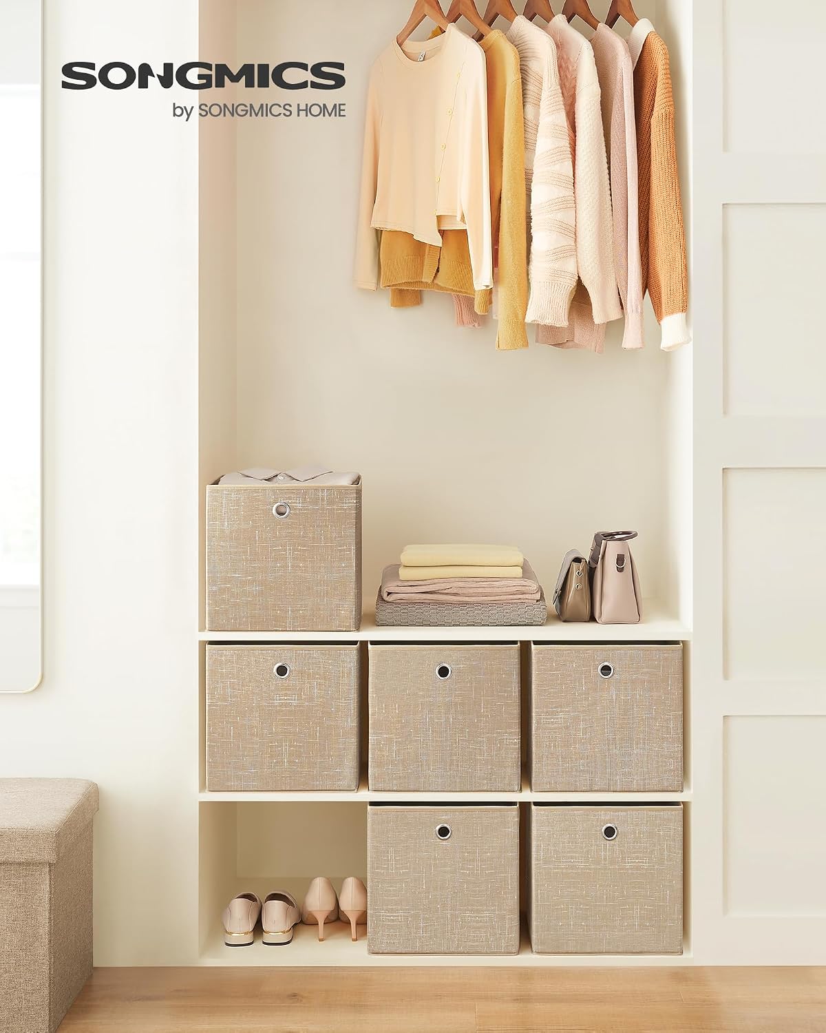 Vliesstoff Aufbewahrungsbox 6er Set 30x30x30 cm sandbeige von Songmics