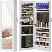 Schmuckschrank mit Spiegel LED 37x10x120 cm Weiss von Songmics