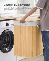 Wäschekorb Wäschebox Bambus 3 Fächer faltbar mit Griffen Naturfarbe von Songmics