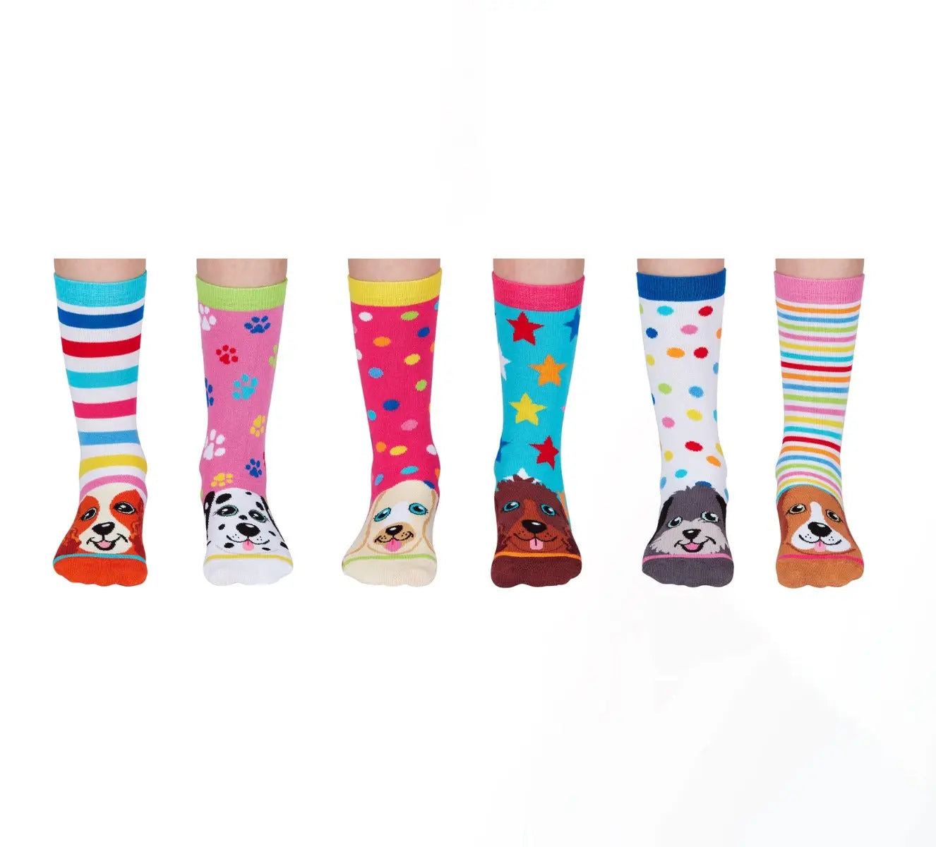 Einzelne Socken im 6er Pack, PUPSTARS Hunde, Gr. 30,5-38,5, mit Geschenkbox von United Oddsocks