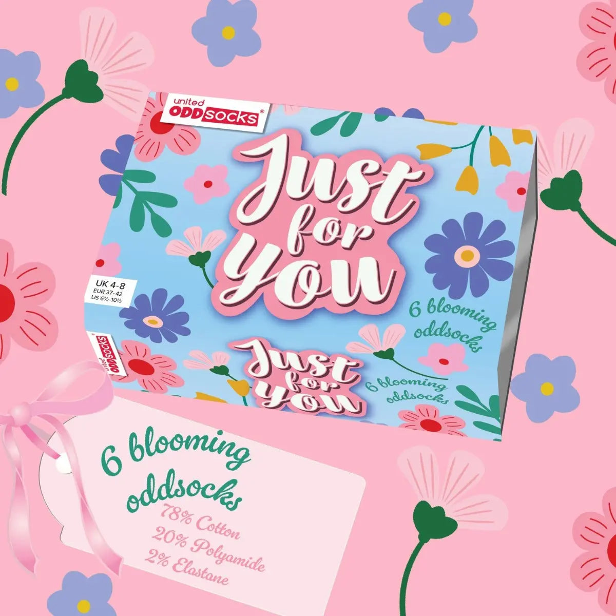 Einzelne Socken im 6er Pack, JUST FOR YOU Bunte Blumen, Gr. 37-42, mit Geschenkbox von United Oddsocks