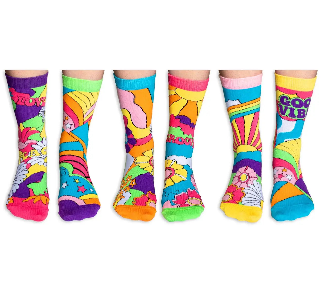 Einzelne Socken im 6er Pack, HIPPY GO LUCKY Bunt Groovy, Gr. 37-42, mit Geschenkbox von guteszeug.ch