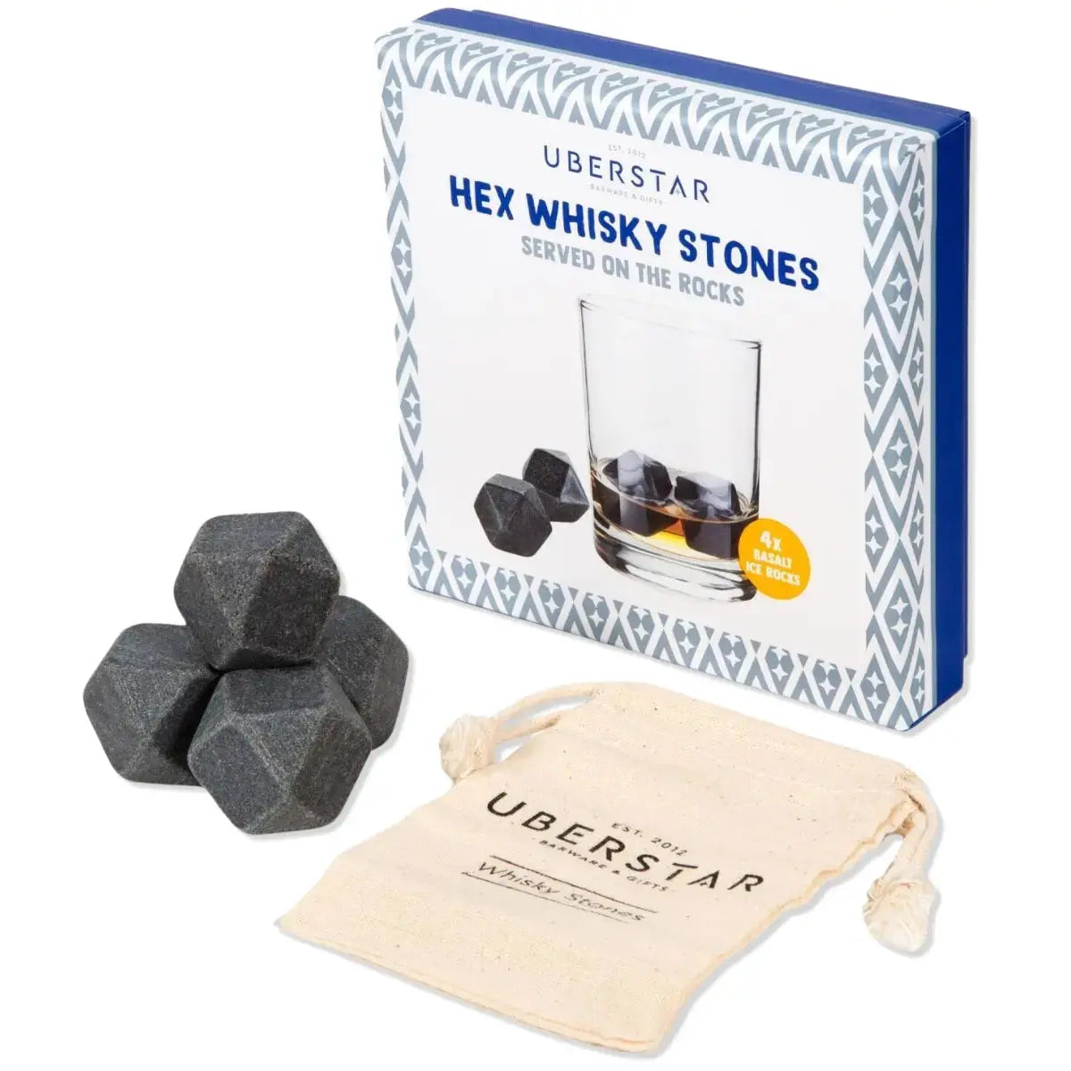 Whisky-Steine Hexagon 4er-Pack mit Tasche von Uberstar