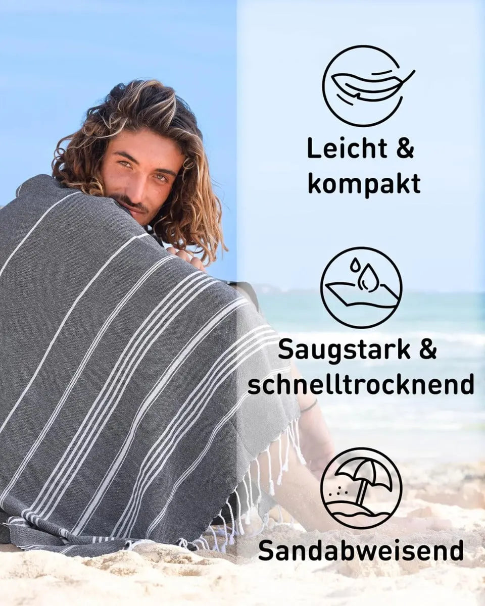 Hamamtuch Baumwolle Recycelt 200x200cm Anthracite - Sultan von guteszeug.ch
