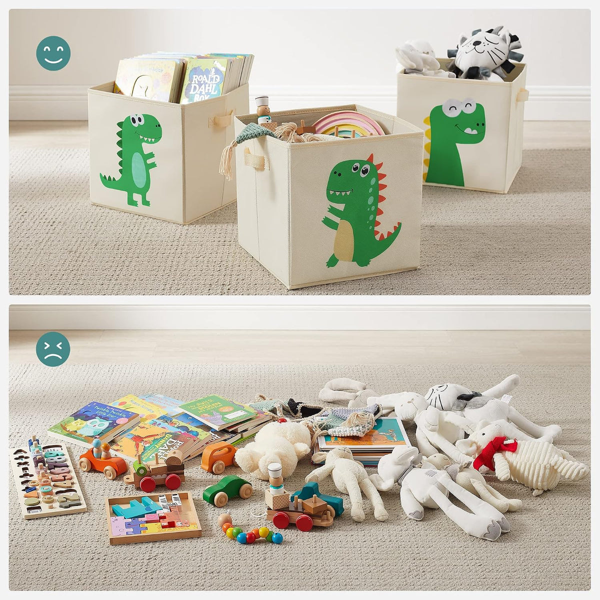 Aufbewahrungsboxen 3er Set Dinosaurier 30x30x30 cm von Songmics