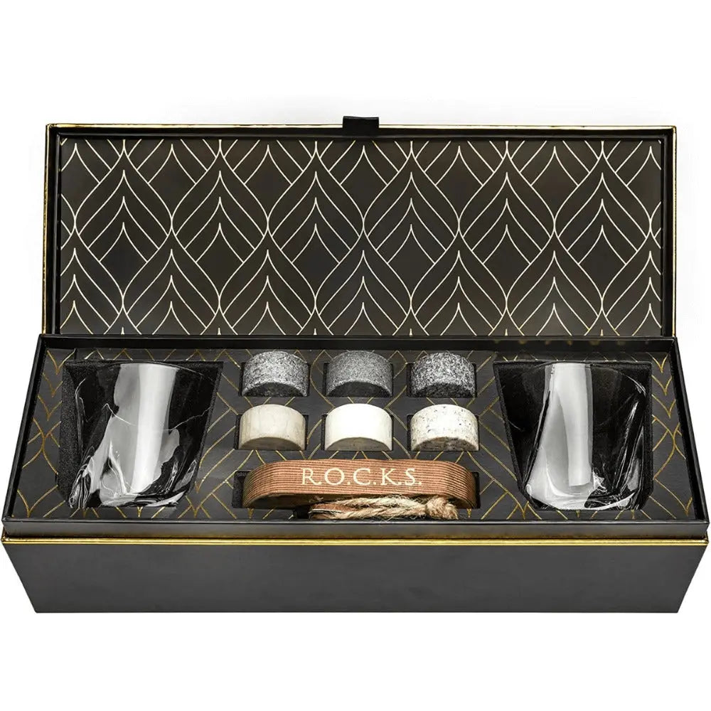 Twist Whiskeygläser mit Kühlsteinen Geschenkset von ROCKS Whiskey Chilling Stones