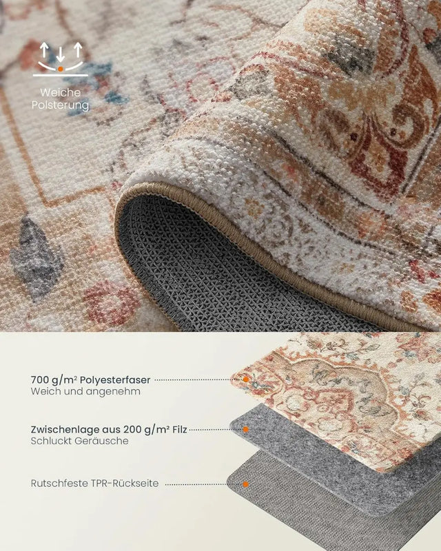 Wohnzimmerteppich Rutschfest Vintage Beige 120 x 170 cm von Songmics