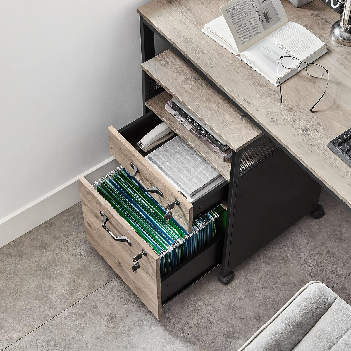 Rollcontainer 2 Schubladen A4 Hängeregister Grau von Songmics