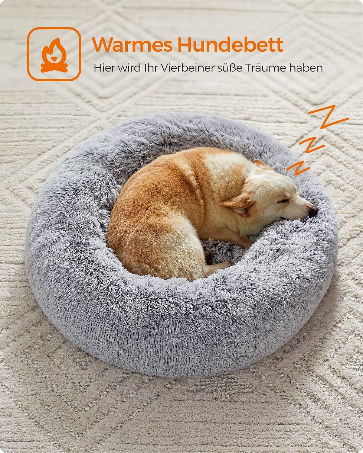 Hundebett Donut 80x80x20 cm Wolkengrau Memory Foam von Songmics