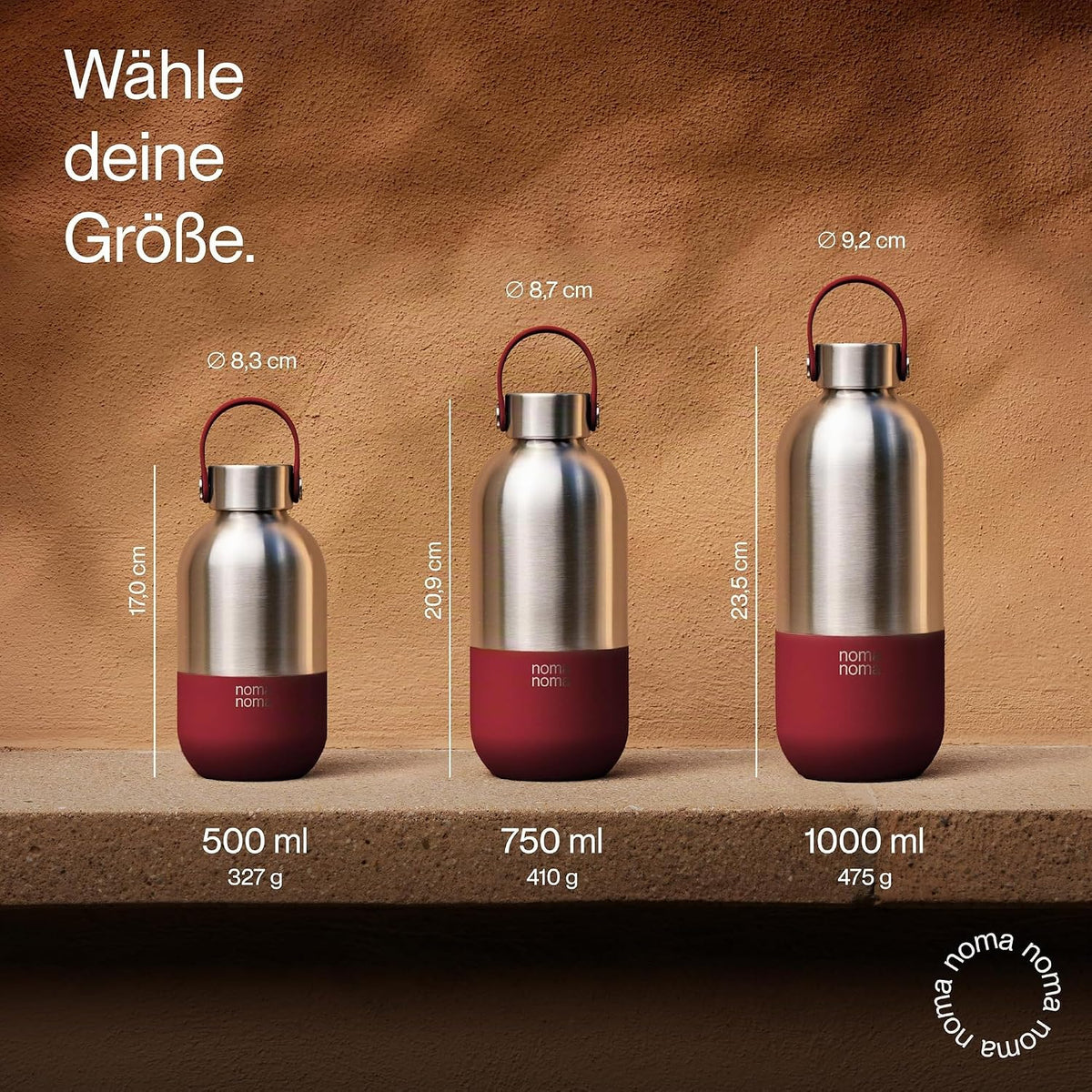 Trinkflasche Edelstahl auslaufsicher 500ml Grenadine Red von guteszeug.ch