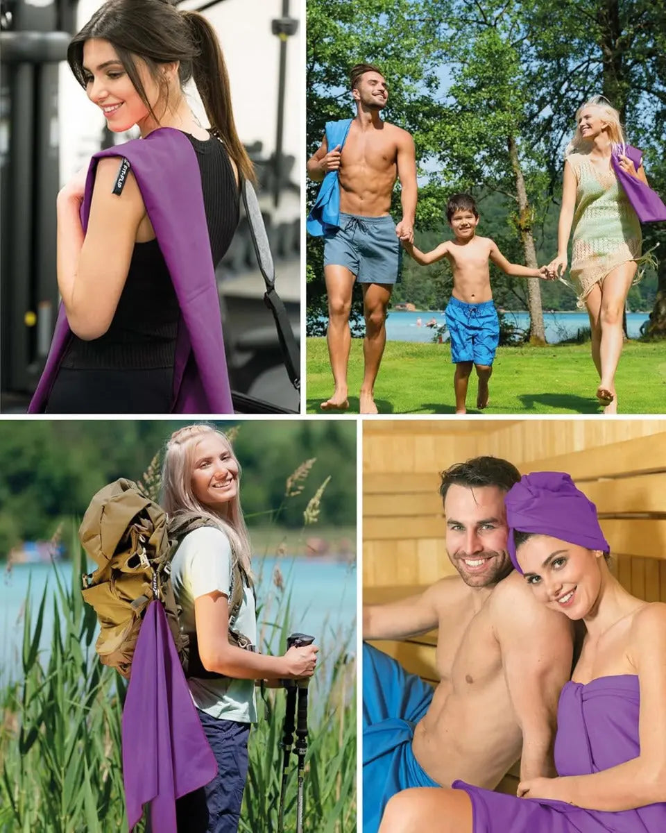 Mikrofaser Handtuch schnelltrocknend mit Tasche 60x120cm Violett von Fit-Flip
