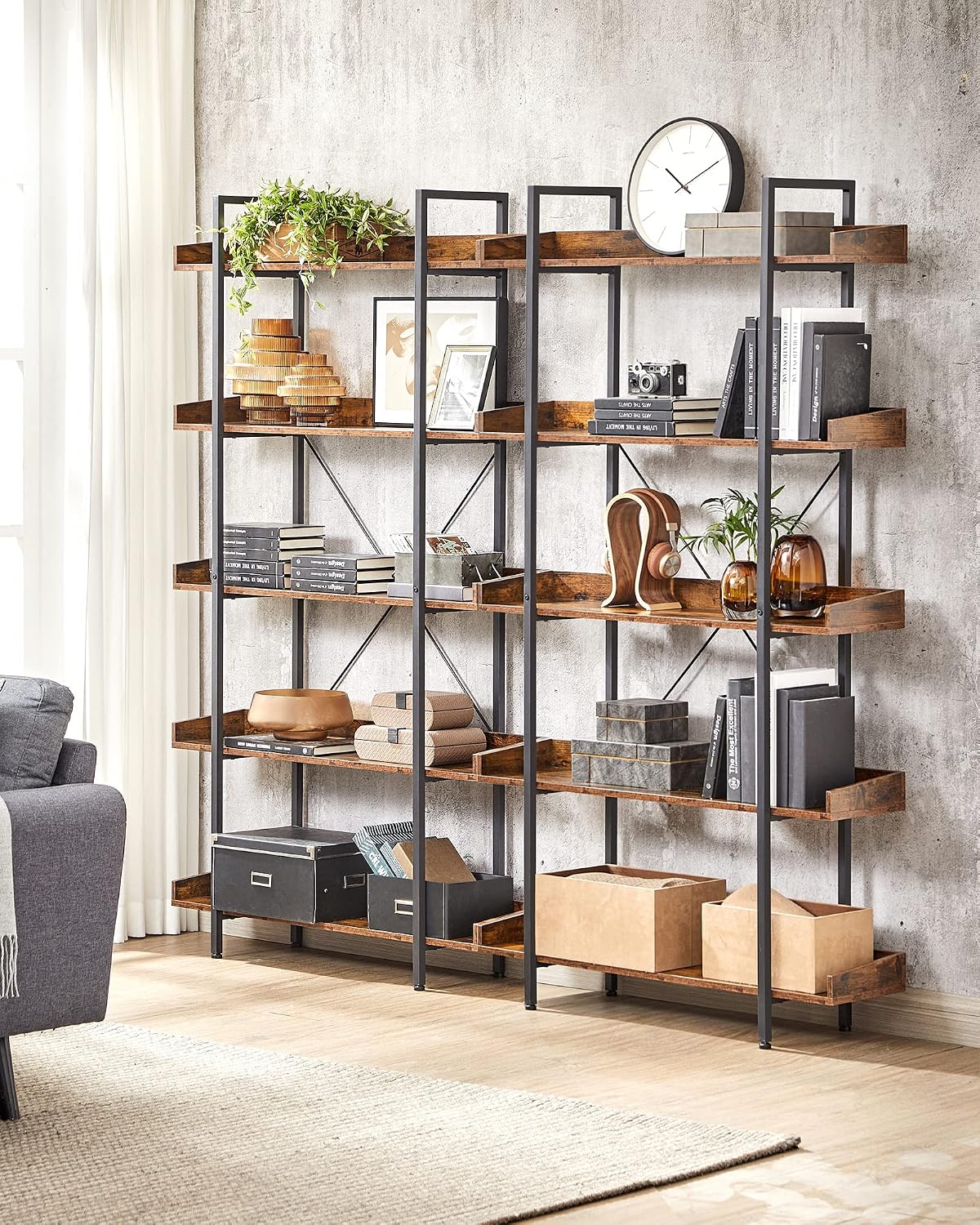 Bücherregal 5 Ebenen 100x28x178 cm Industrial Braun von Songmics