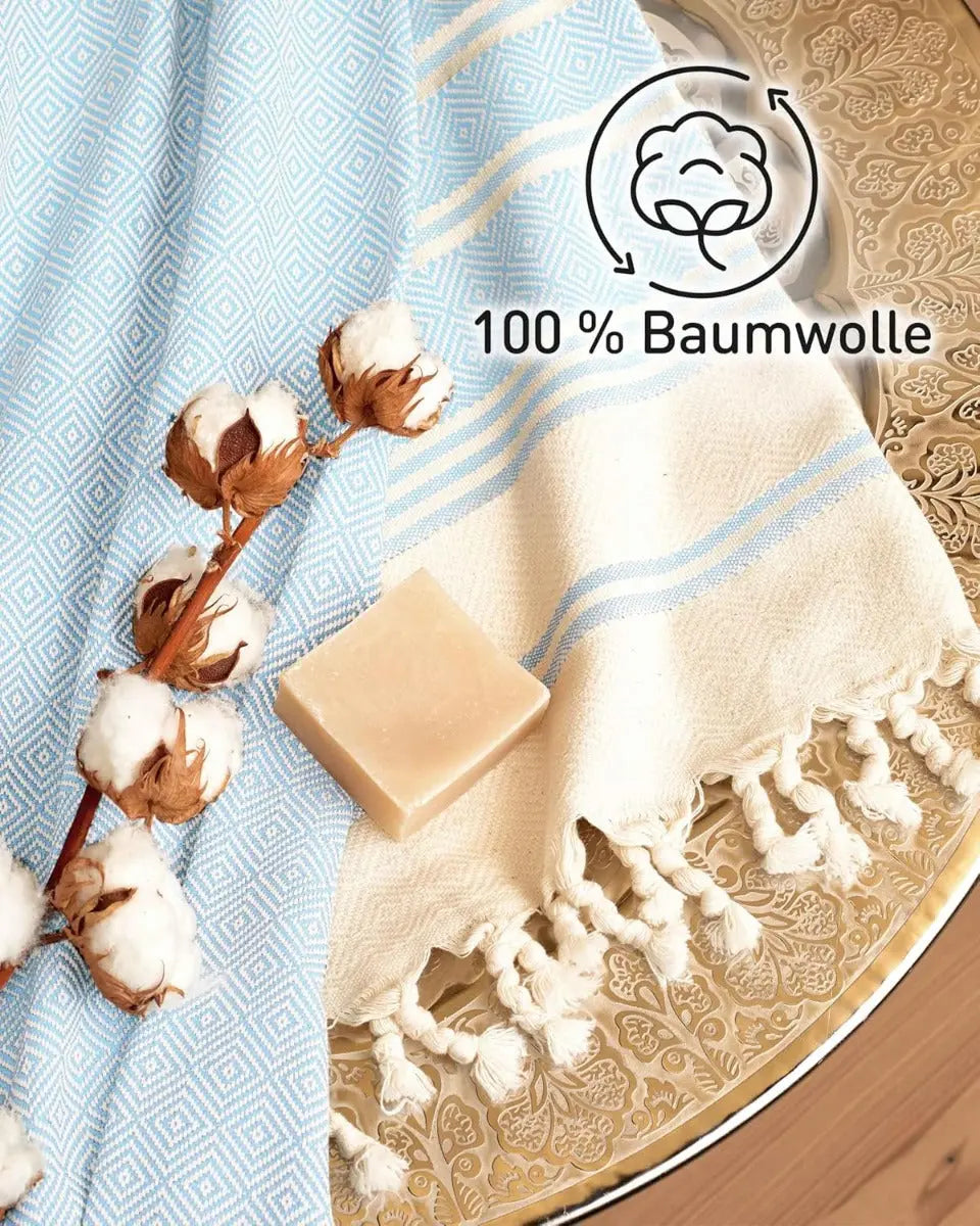 Hamamtuch Baumwolle Recycelt 100x200cm Ice Blue - Diamond von guteszeug.ch