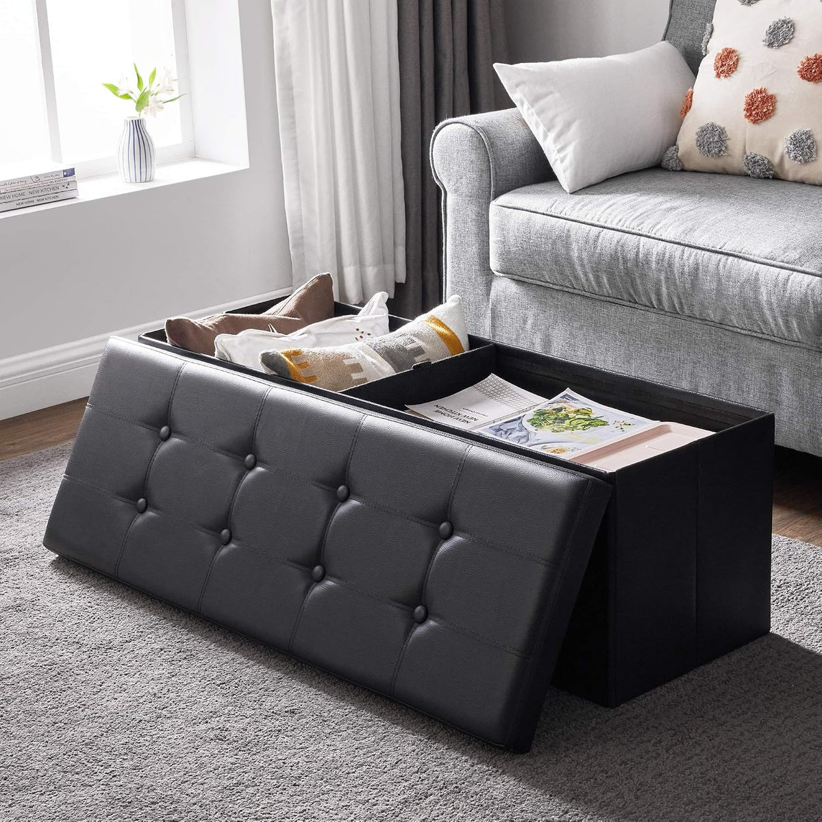 Aufbewahrungsbank 110x38x38 cm Sitztruhe Schwarz von Songmics